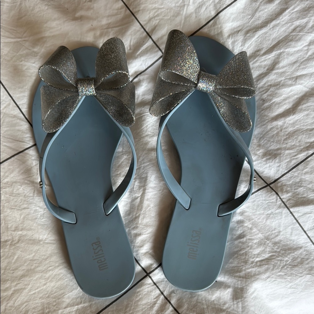 Melissa Blue and Silver Jelly Sandals with Decorative Bow